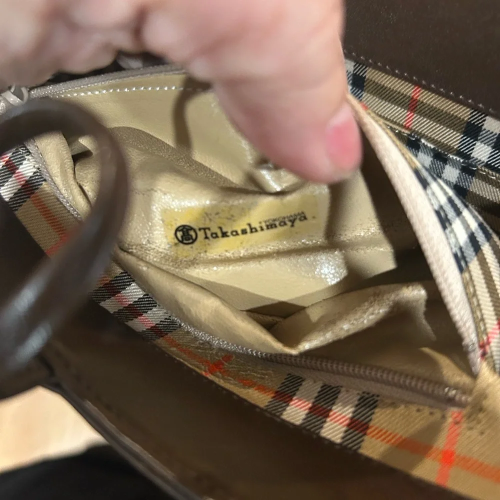 Burberrys Nova Check Shadow Horse Handbag Black Brown Leather Suede Women'S Euc